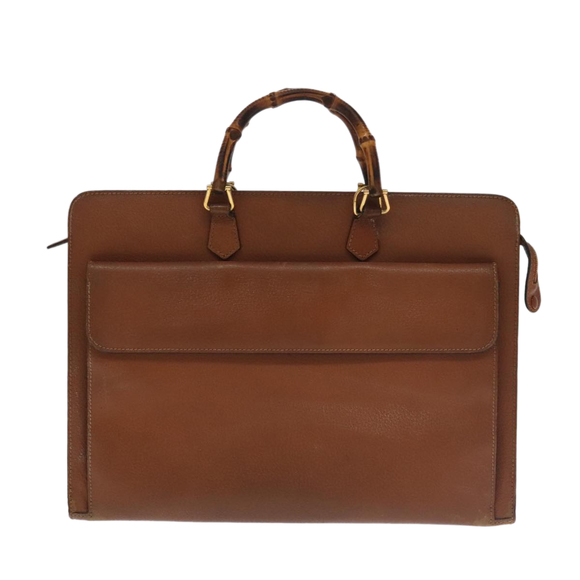 GUCCI Bamboo Business Bag Leather Brown Gold 1529593675 Auth ti2591 - Picture 2 of 16